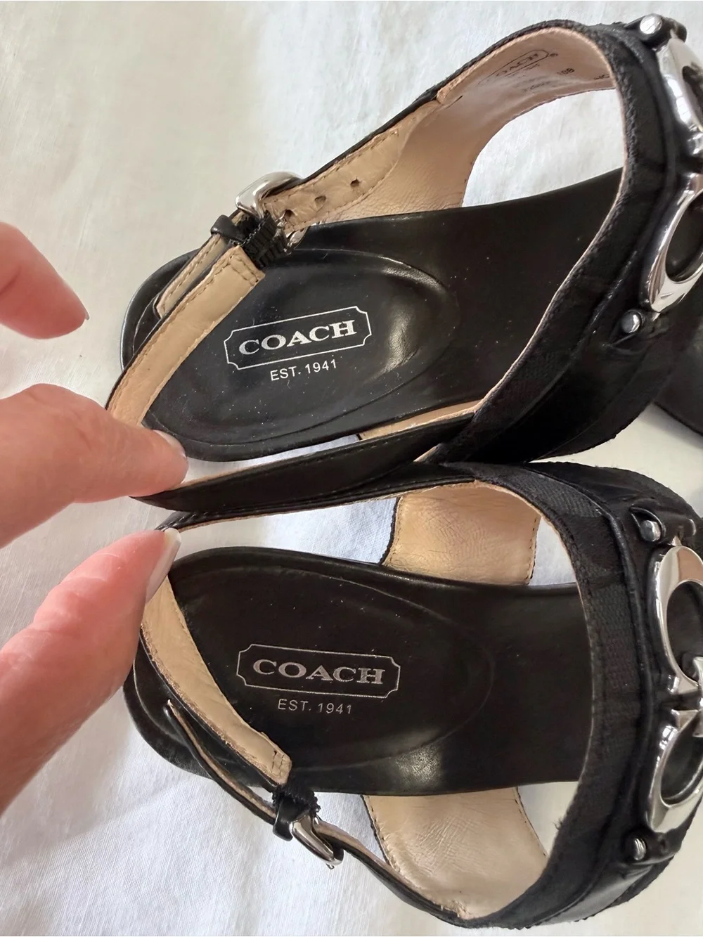 Coach | Women’s 10 | Black Despina Thong Sandal | Silver Tone Hardware Monogram